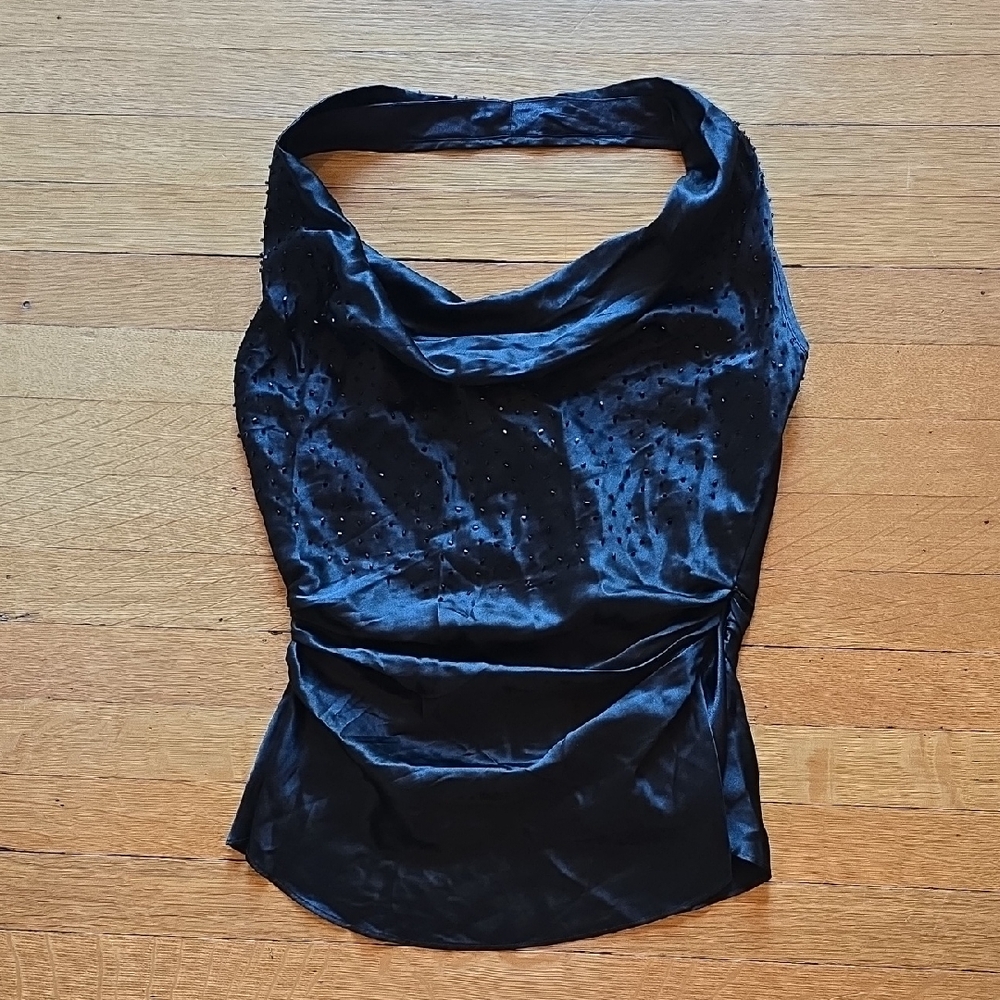Laundry by Shelli Segal Black Halter Top, 100% Silk, EUC, Women's XS